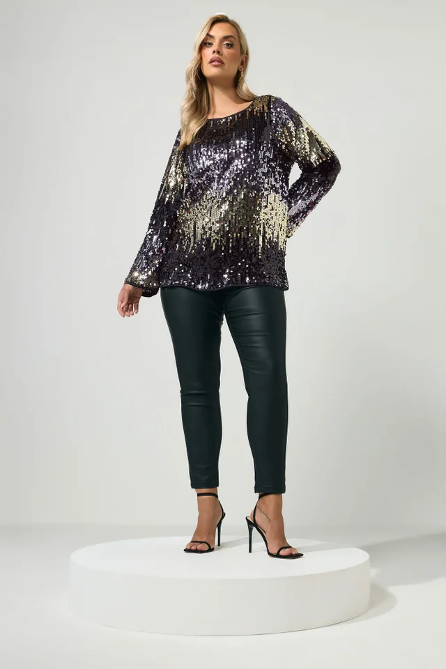 Yours London Curve Purple Sequin Ombre Top
