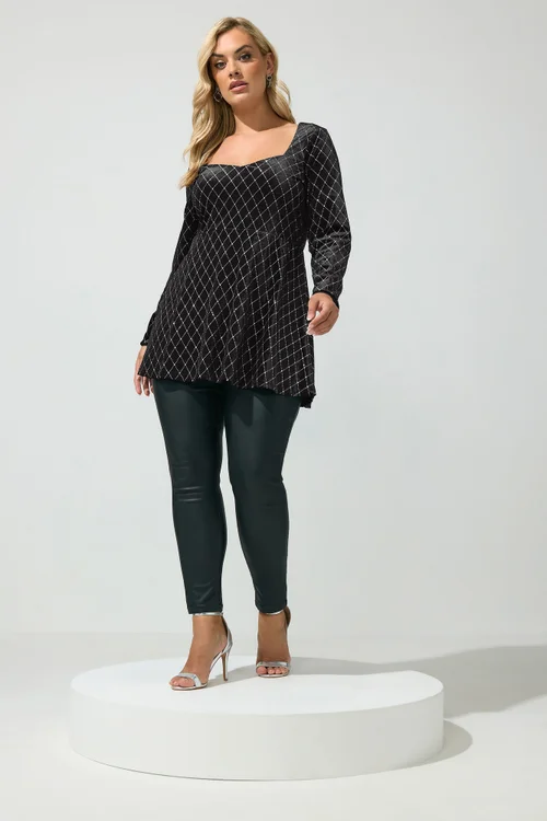 Yours London Curve Black Velvet Glitter Square Neck Top - 18 Image 2