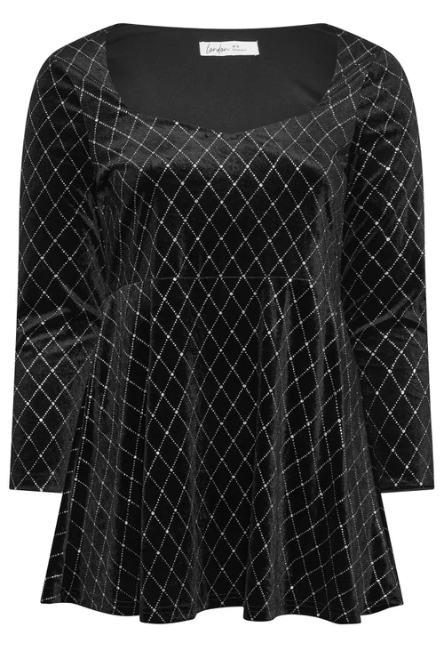 Yours London Curve Black Velvet Glitter Square Neck Top - 18 Image 5