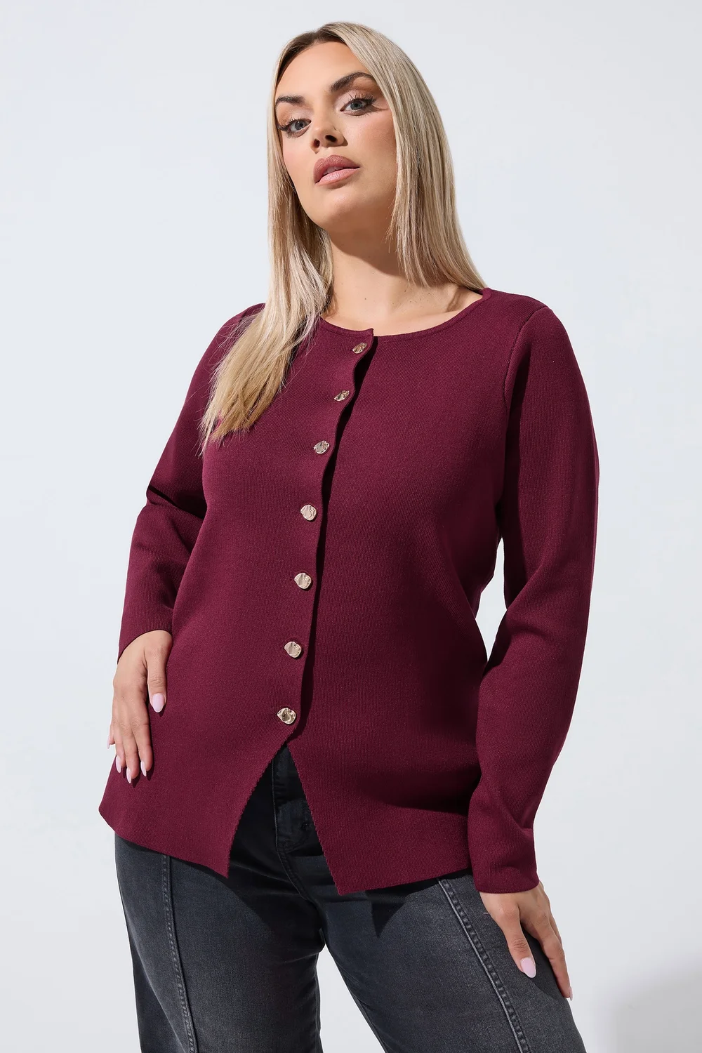 Yours Limited Curve Burgundy Red Compacted Knit Cardigan - 20 Image 2