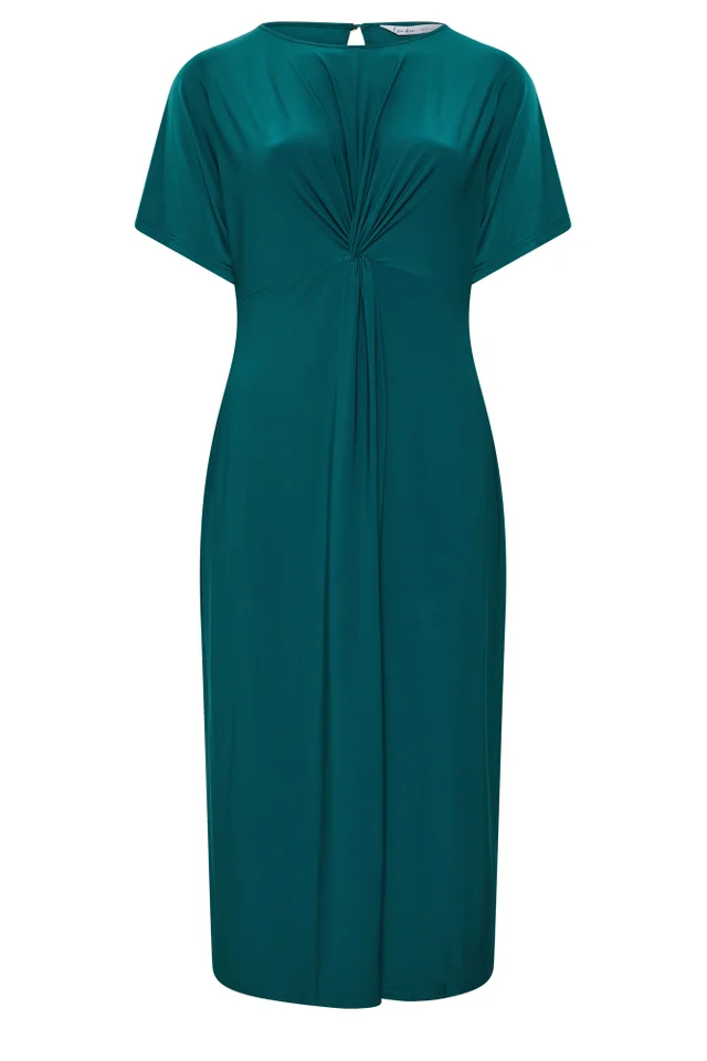 Yours London Curve Teal Blue Knot Front Dress