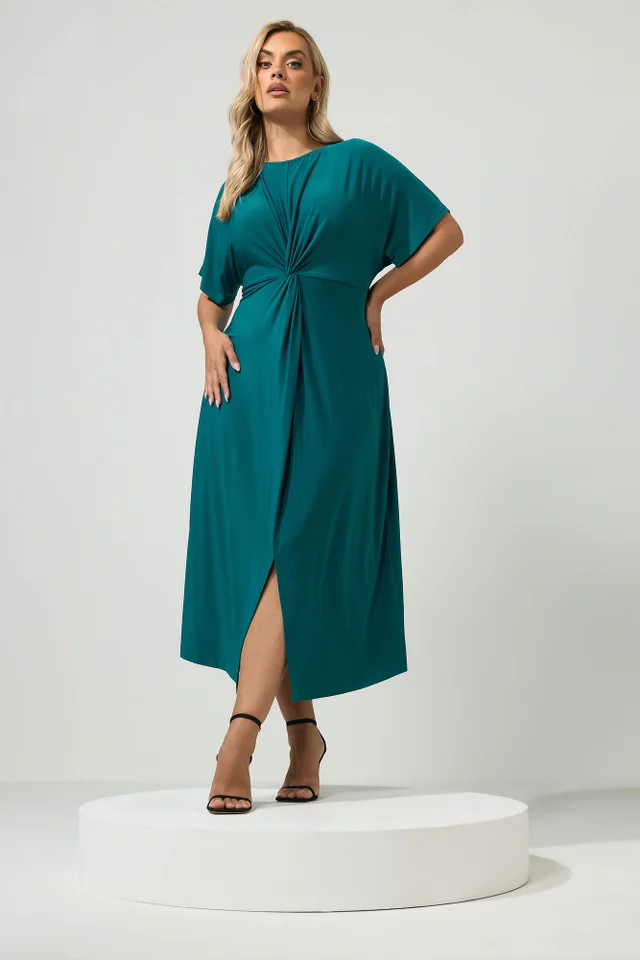 Yours London Curve Teal Blue Knot Front Dress