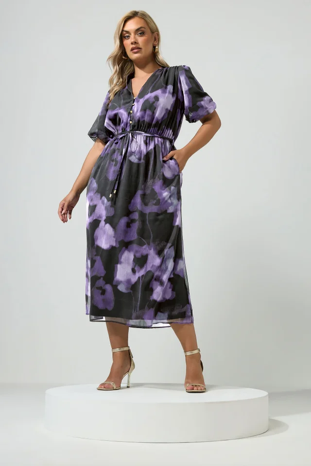 Yours London Curve Purple Blurred Floral Shirt Dress
