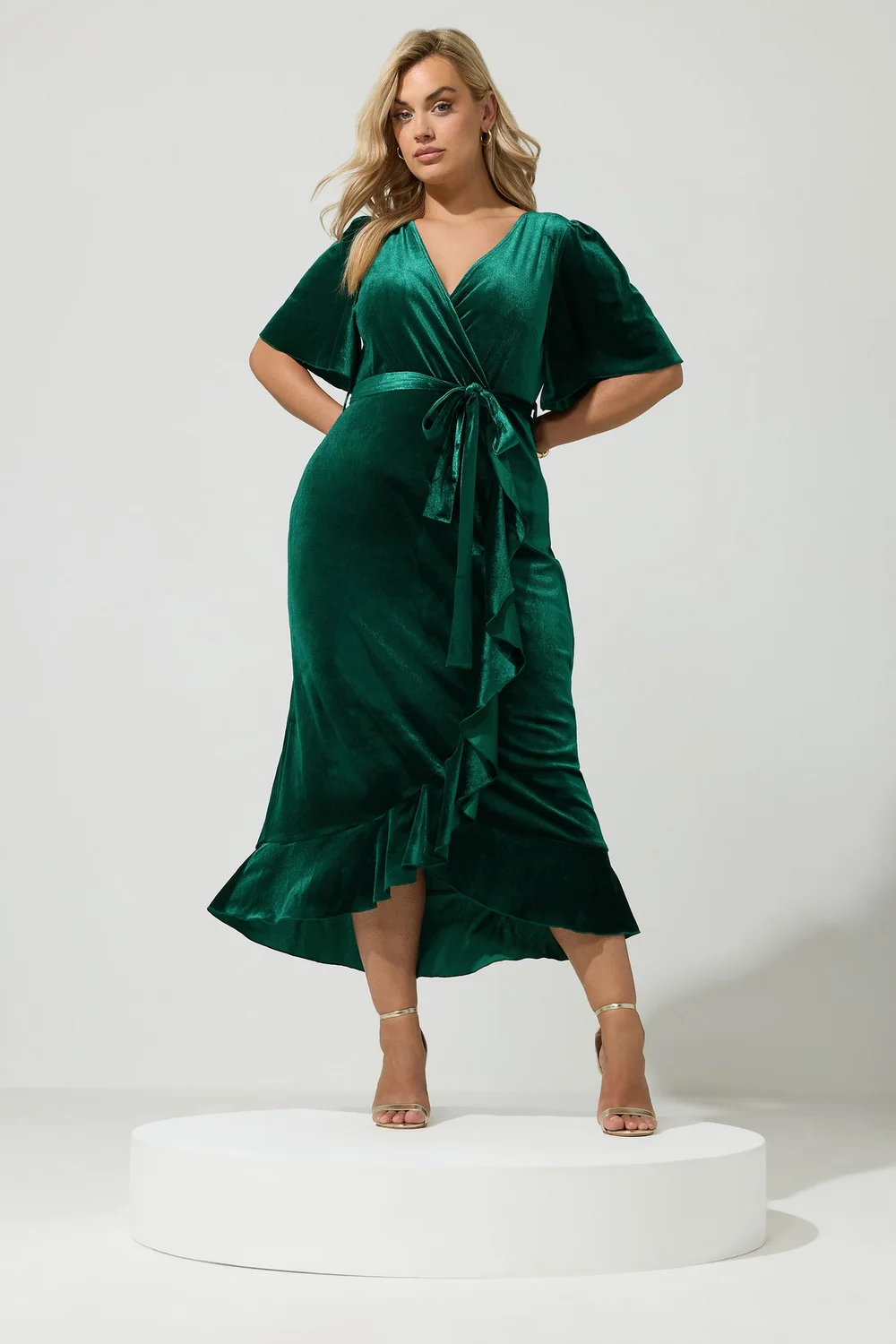 Yours London Curve Green Velvet Wrap Dress - 20 Image 1