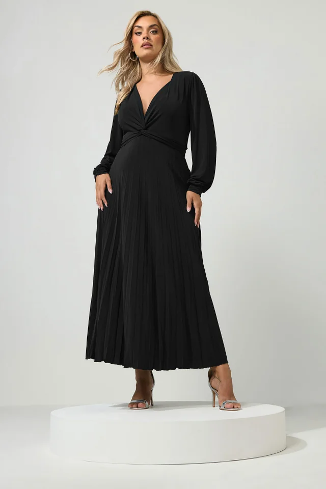 Yours London Curve Black Knot Pleated Maxi Dress