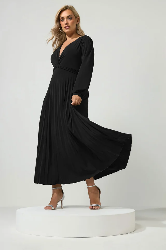 Yours London Curve Black Knot Pleated Maxi Dress