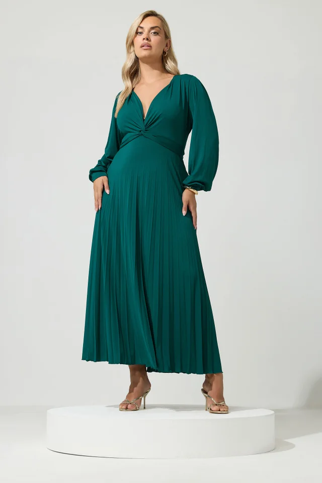 Yours London Curve Green Knot Long Sleeve Maxi Dress