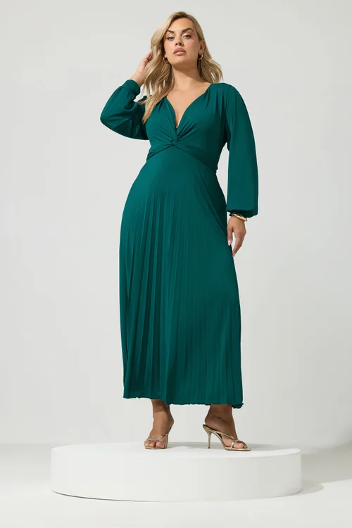 Yours London Curve Green Knot Long Sleeve Maxi Dress - 20 Image 2