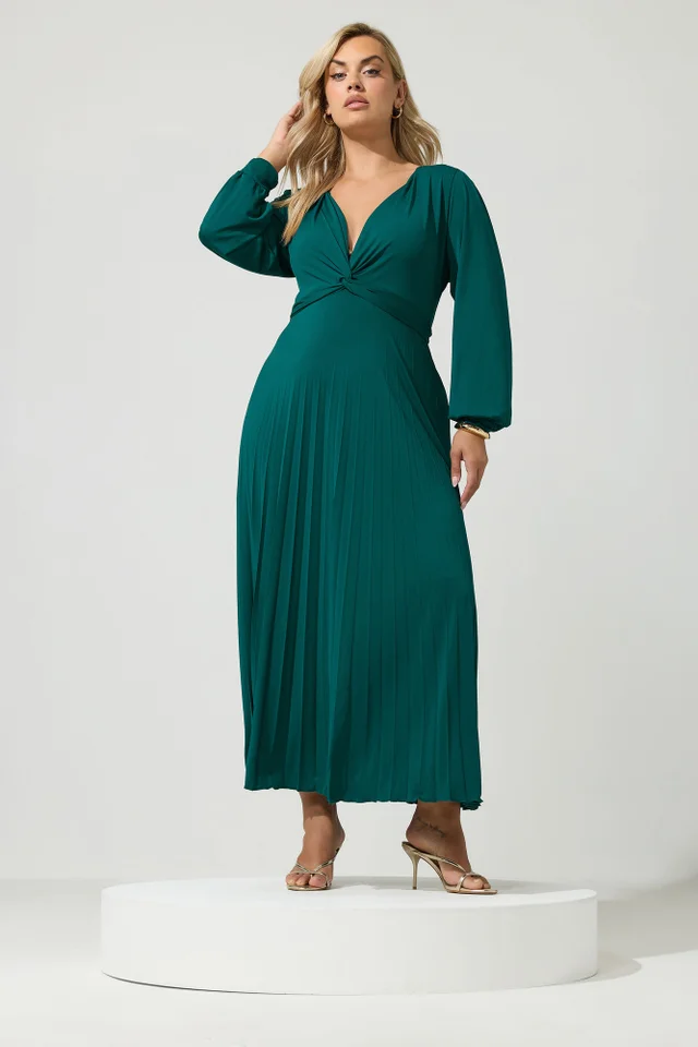 Yours London Curve Green Knot Long Sleeve Maxi Dress