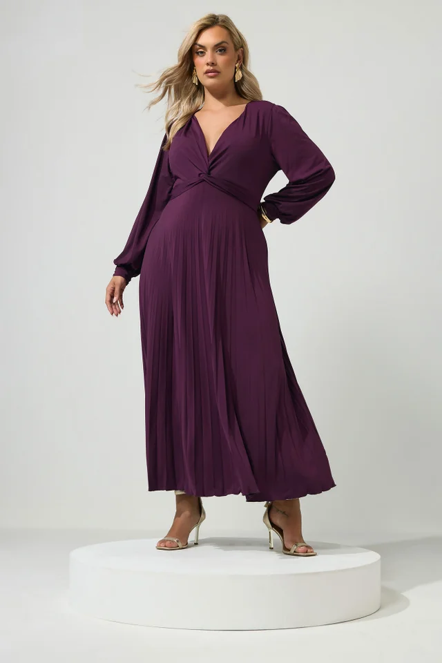 Yours London Curve Purple Knot Pleated Maxi Dress