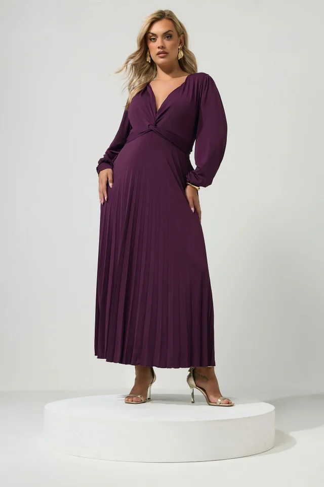 Yours London Curve Purple Knot Pleated Maxi Dress