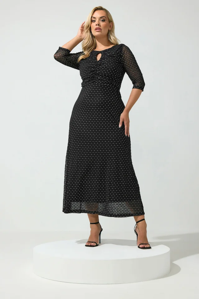 Yours London Curve Black Glitter Detail Maxi Dress