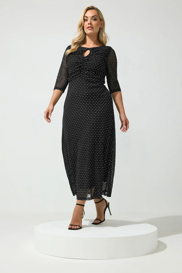 Yours London Curve Black Glitter Detail Maxi Dress