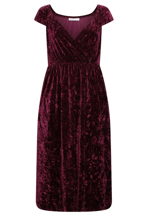 Yours London Curve Red Velvet Midi Dress - 24 Image 5
