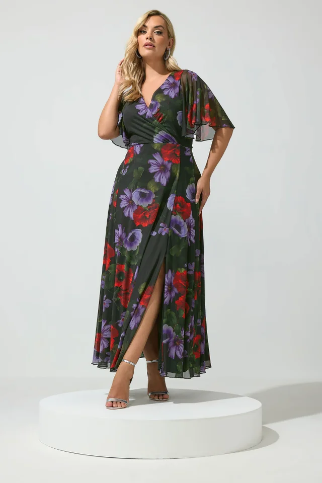Yours London Curve Black Floral Wrap Maxi Dress