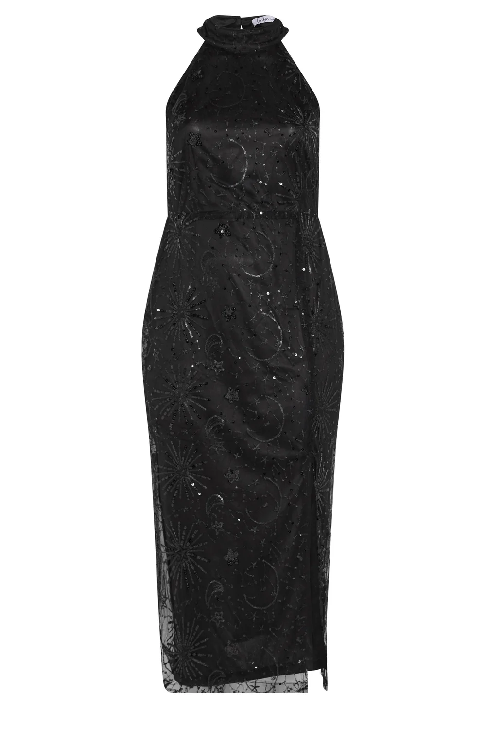 Yours London Curve Black Celestial Sequin Choker Dress - 22 Image 5