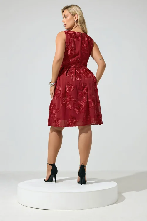 Yours London Curve Red Flower Applique Mini Dress - 16 Image 3