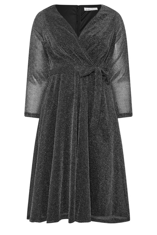 Yours London Curve Silver Metallic Wrap Dress - 18 Image 5