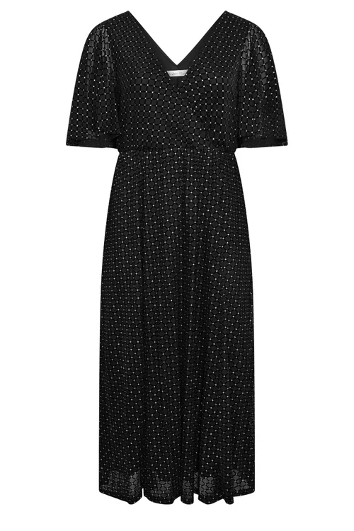 Yours London Curve Black Glitter Wrap Mesh Dress - 22 Image 5