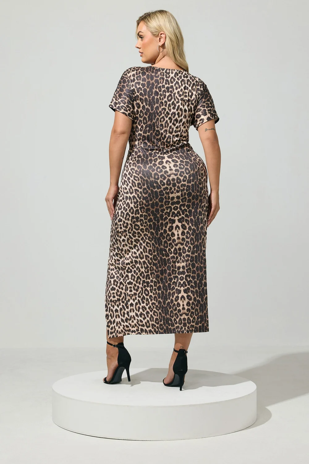 Yours London Curve Brown Animal Print Side Twist Dress - 22 Image 3