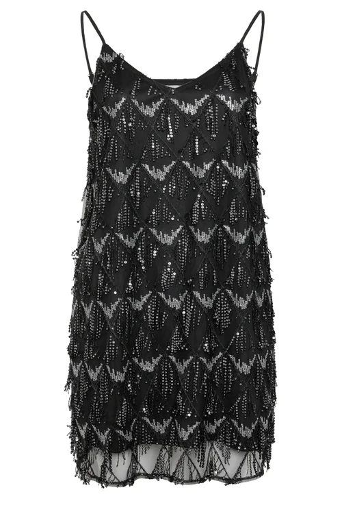 Yours London Curve Black Sequin Embellished Tassel Slip Dress - 14 Image 5