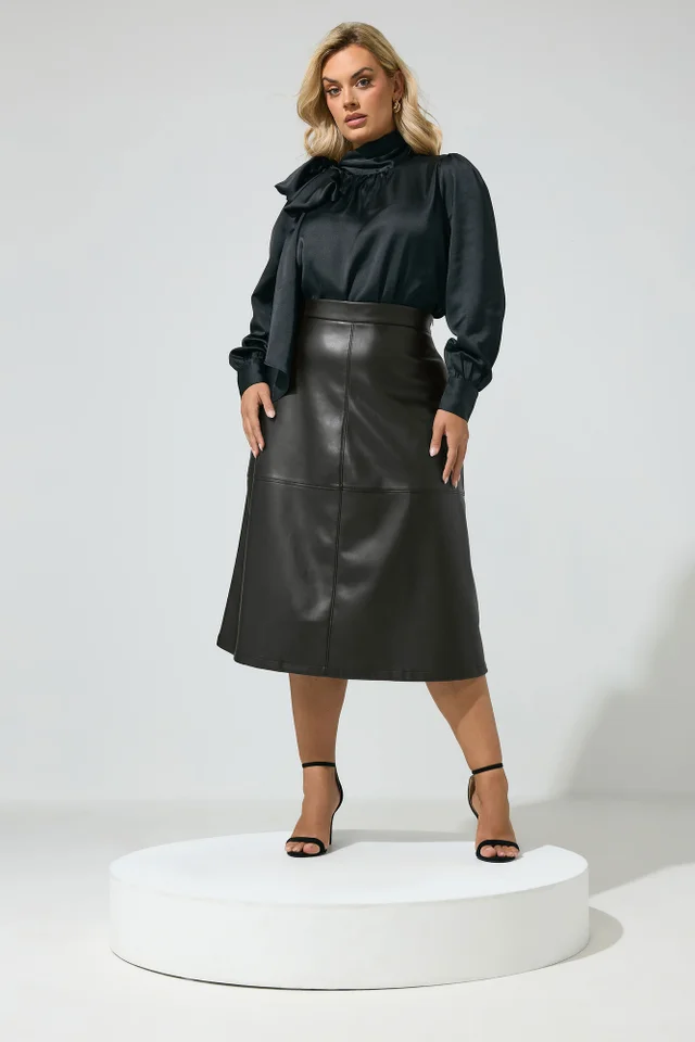 Yours London Curve Black Faux Leather Skirt
