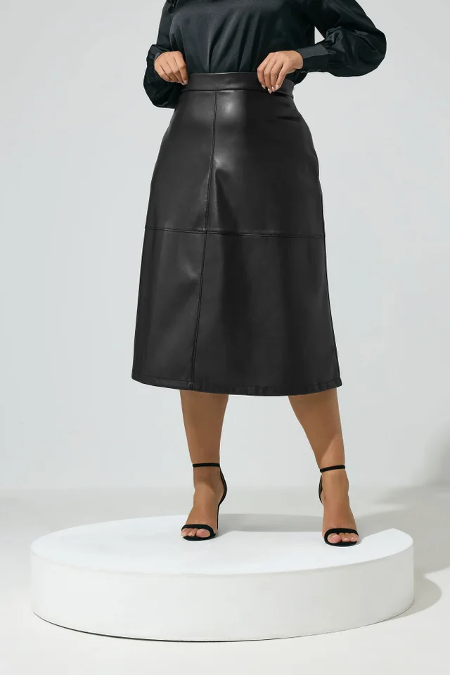 Yours London Curve Black Faux Leather Skirt