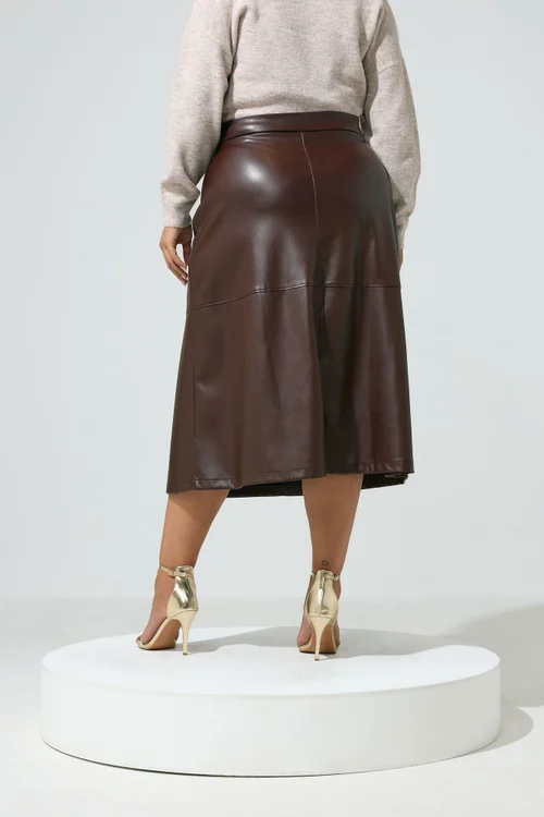 Yours London Curve Chocolate Brown Faux Leather Skirt - 10 Image 3