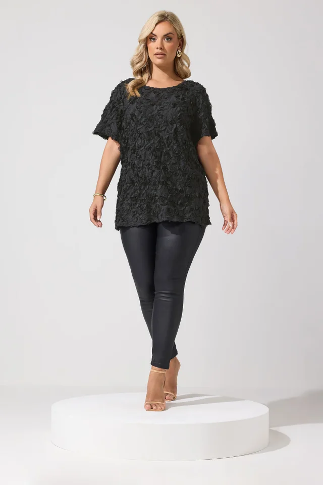 Yours London Curve Black 3D Abstract Top