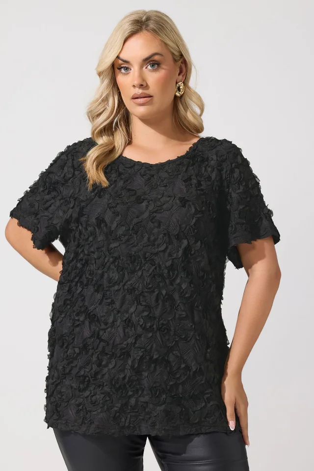 Yours London Curve Black 3D Abstract Top
