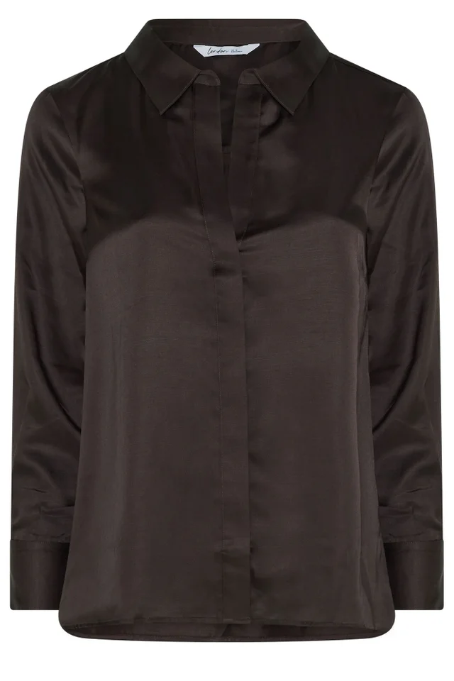 Yours London Curve Chocolate Brown Satin Shirt