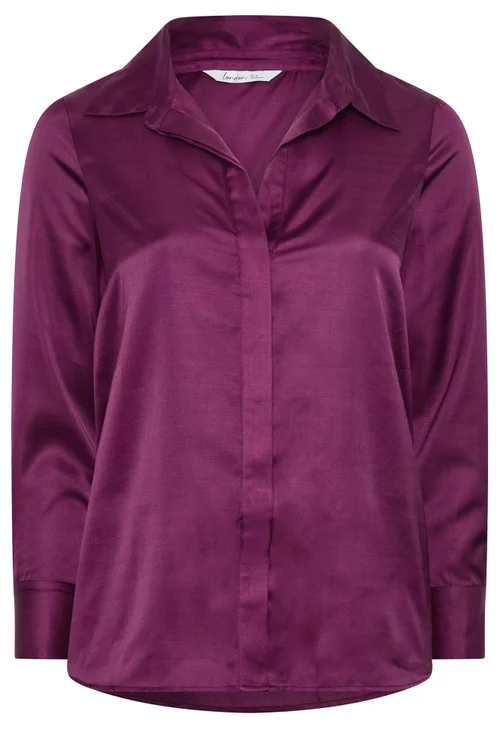 Yours London Curve Purple Satin Shirt - 30-32 Image 2