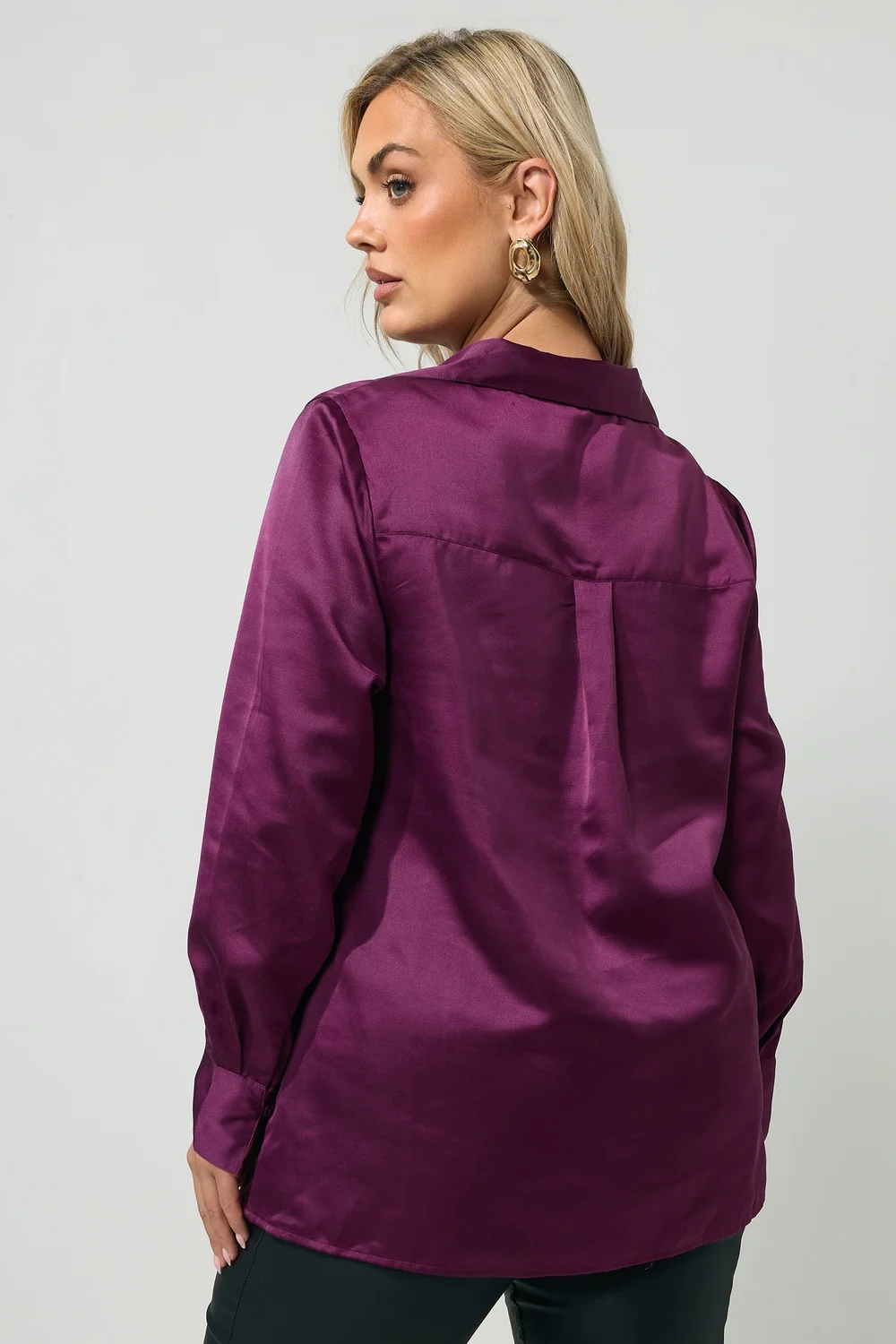 Yours London Curve Purple Satin Shirt - 30-32 Image 4