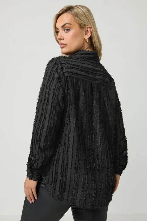 Yours London Curve Black Textured Stripe Shirt - 16 Image 3