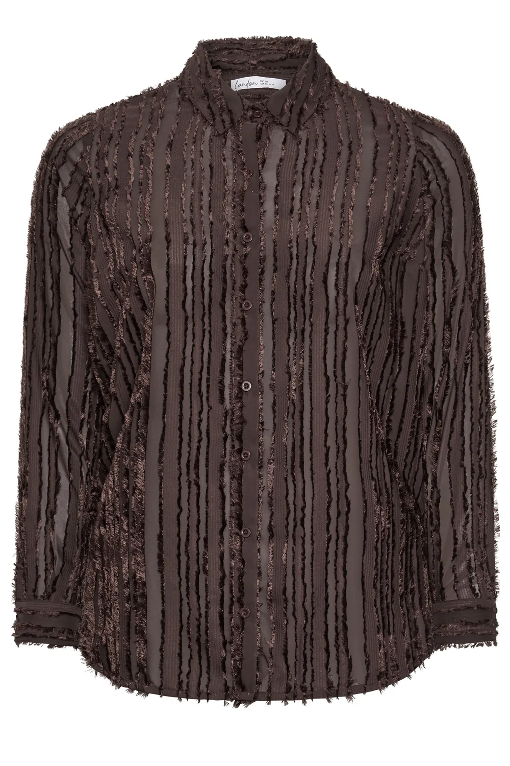 Yours London Curve Chocolate Brown Textured Stripe Shirt - 24 Image 2