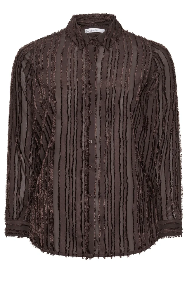 Yours London Curve Chocolate Brown Textured Stripe Shirt