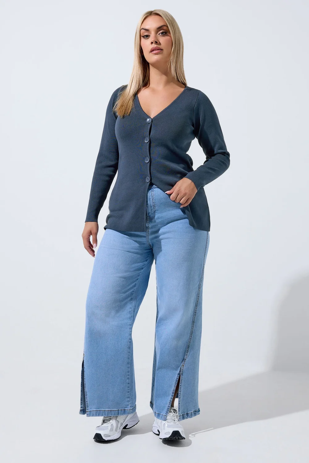 Yours Limited Curve Navy Blue Flare Hem Cardigan - 10-12 Image 3