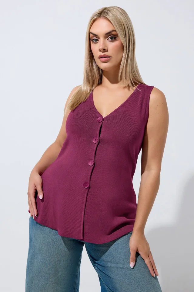 Yours Limited Curve Burgundy Red Flare Hem Waistcoat