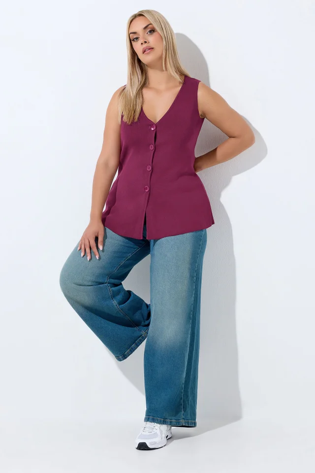 Yours Limited Curve Burgundy Red Flare Hem Waistcoat