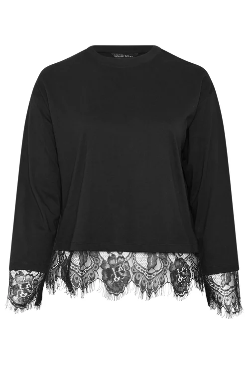 Yours Limited Curve Black Long Sleeve Lace Hem Top - 18 Image 5