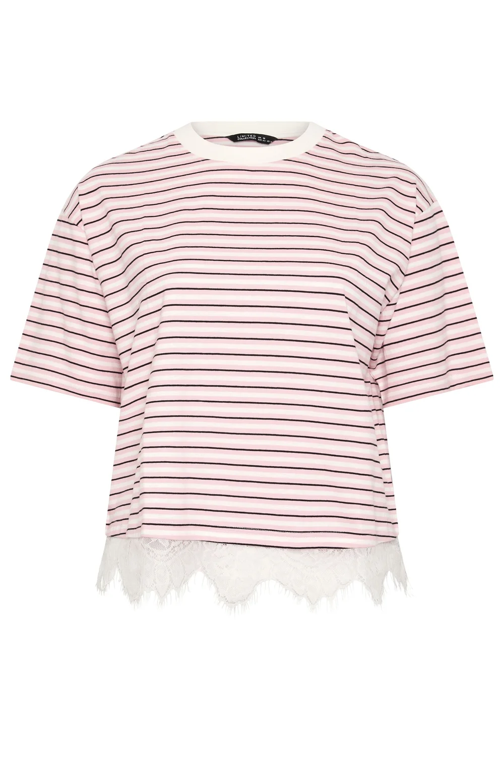 Yours Limited Curve Pink Stripe Lace Hem T-Shirt - 16 Image 5