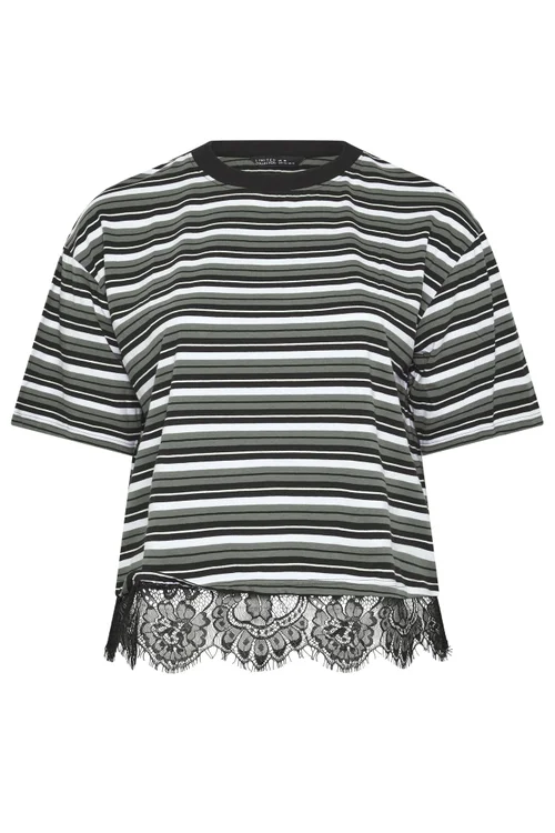 Yours Limited Collection Curve Black Stripe Lace T-Shirt - 16 Image 5