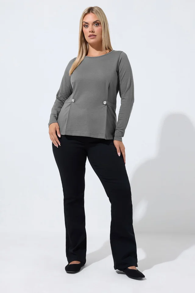 Yours Limited Collection Curve Grey Button Waist Detail Top