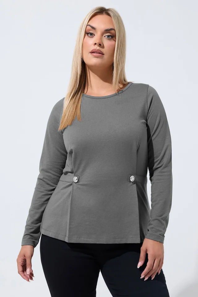 Yours Limited Collection Curve Grey Button Waist Detail Top