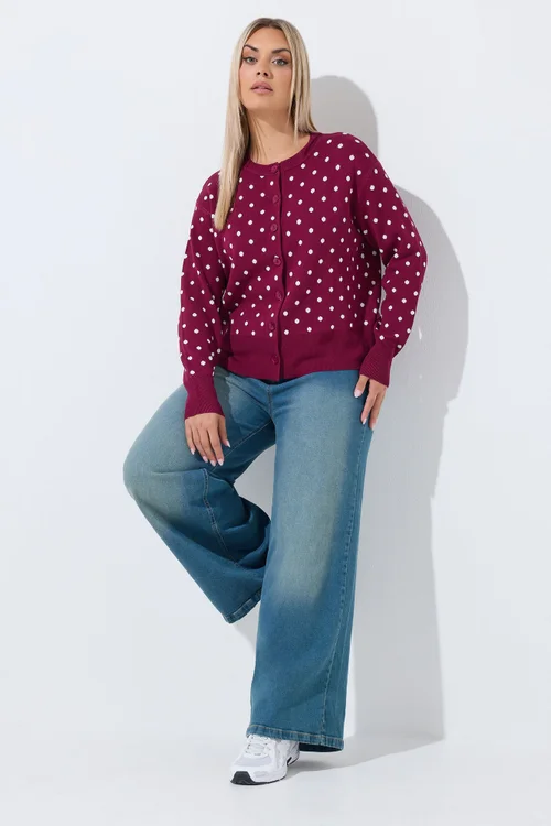 Yours Limited Curve Burgundy Red Polka Dot Cardigan - 14-16 Image 3