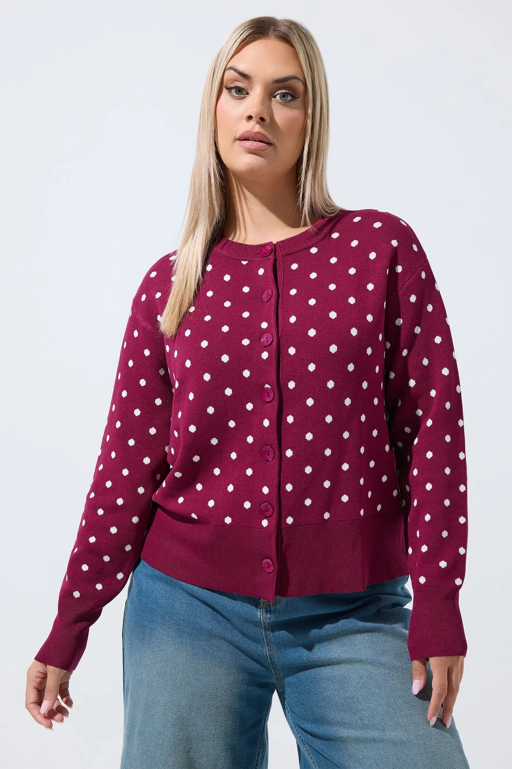 Yours Limited Curve Burgundy Red Polka Dot Cardigan - 14-16 Image 2