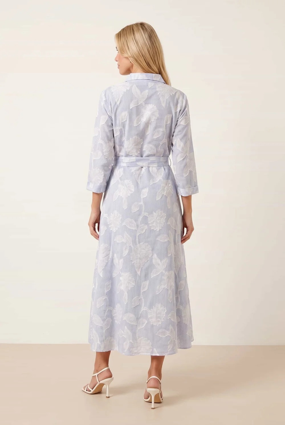Style Cheat Blue Burnout Shirt Dress 3/4 Sleeve Maxi - 12 Image 2