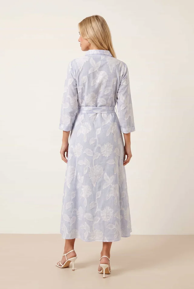 Style Cheat Blue Burnout Shirt Dress 3/4 Sleeve Maxi
