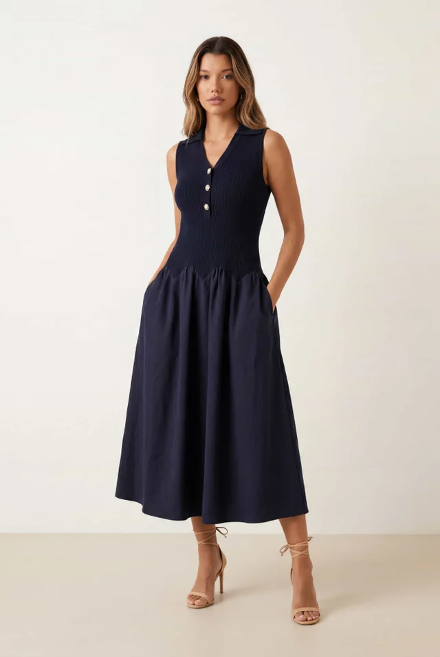 Style Cheat 2-in-1 Navy Knit Compact Dress