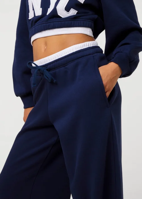 Pink Vanilla Navy Contrast Waist Cuffed Joggers - S Image 3